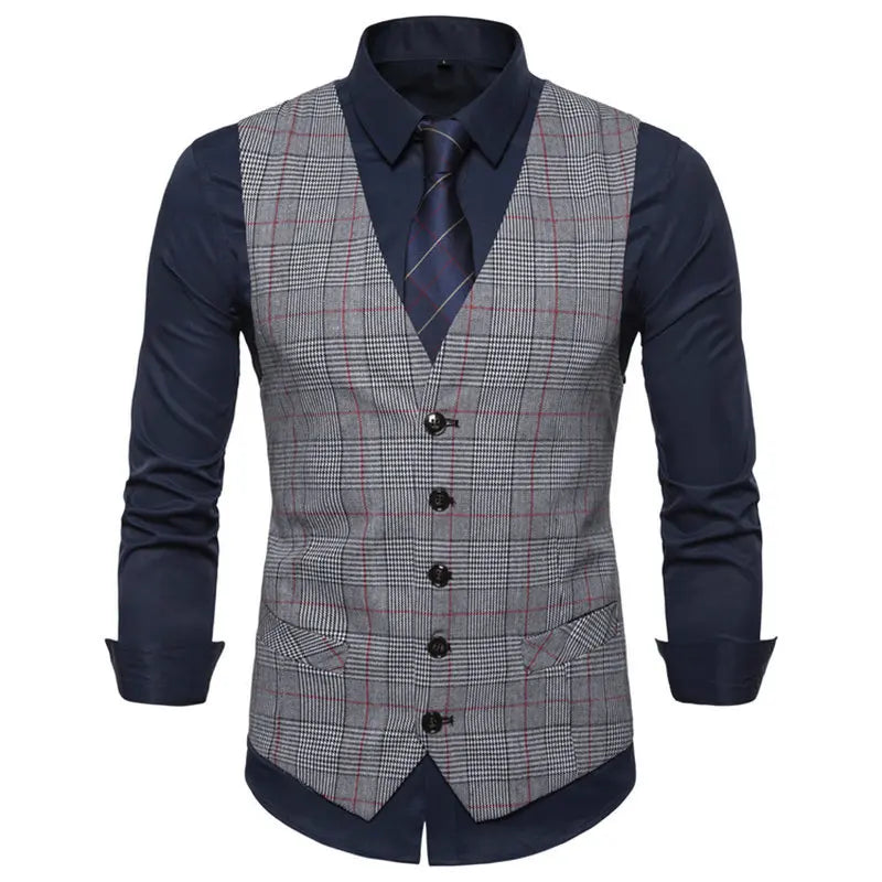 Wholesale Polyester Chinese Style Double Breasted Solid Grey Men's Suit Vests Autumn Anti-Wrinkle Waterproof