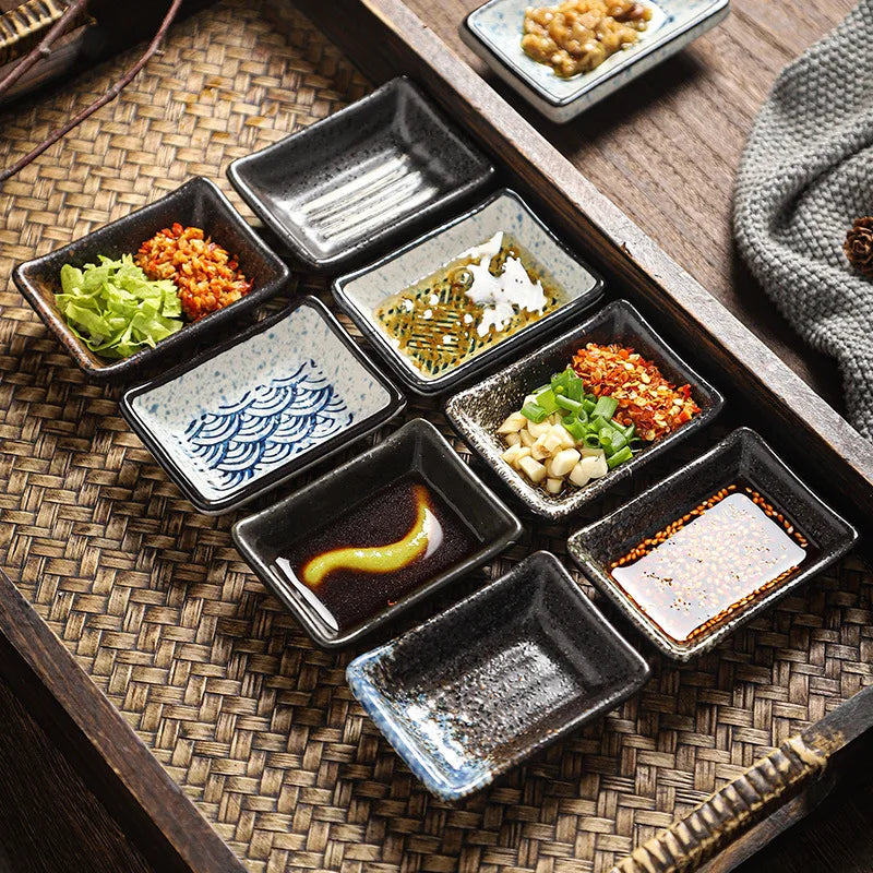 Hot Sale Japanese Style Ceramic Mini Soy Dipping Sauce Dish Eco-Friendly Rectangular Restaurant Porcelain Bowl Seasoning for