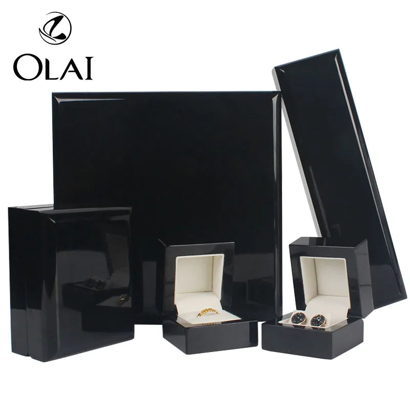Customized Design Wedding Proposal Gift Ring Chain Black Jewelry Storage Box Packaging