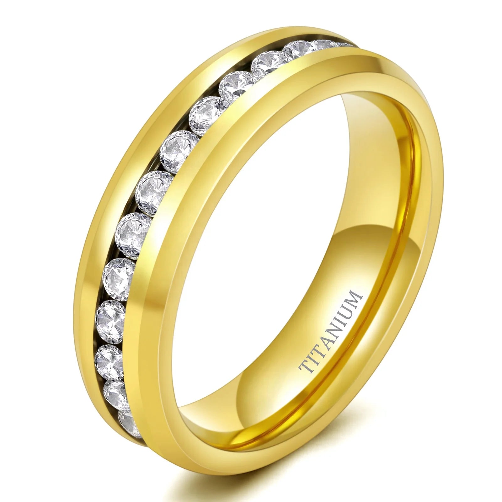 OAHLAN Fashion Jewelry Personalized Luxury 6mm Gold Plated Cubic Zirconia Titanium Ring for Engagement Wedding Anniversary