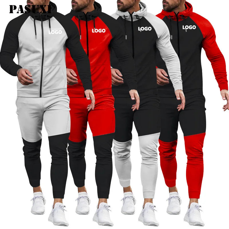 PASUXI Autumn New Style Two Piece Set Men's Clothing Plus Size Fit Trend Leisure Fashion Suit Men Sports Pants Suit