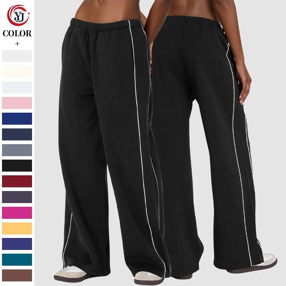 Women's Streetwear Workout Gym Pants Fleece Lined Breathable Eco-Friendly Windproof Flat High Waist Wide Leg Winter Thermal