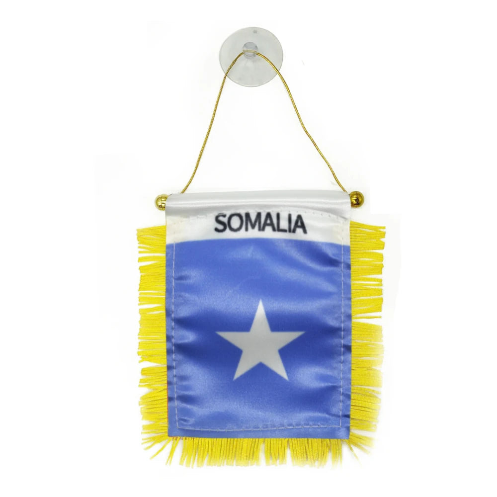 Custom Logo Digital Printing Satin Material Hanging  Somalia Pennant Flag for Car Rearview Mirror and Home Decoration