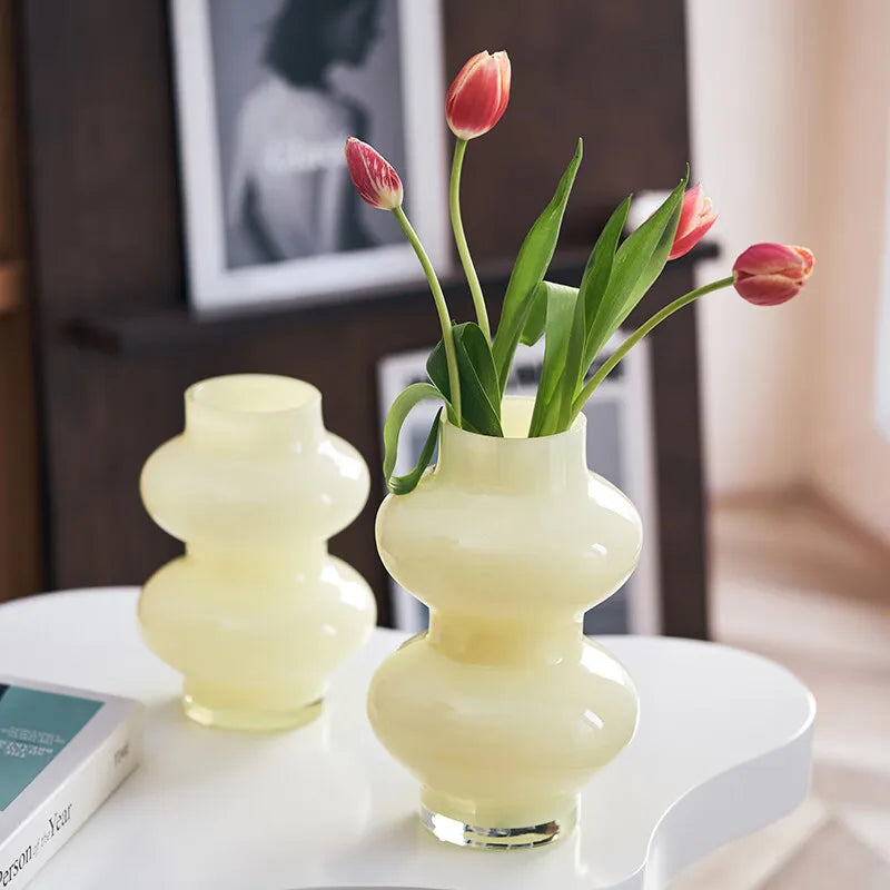INS Cream Color Glass Vase Modern Premium Transparent Vase Living Room Floral Arrangement