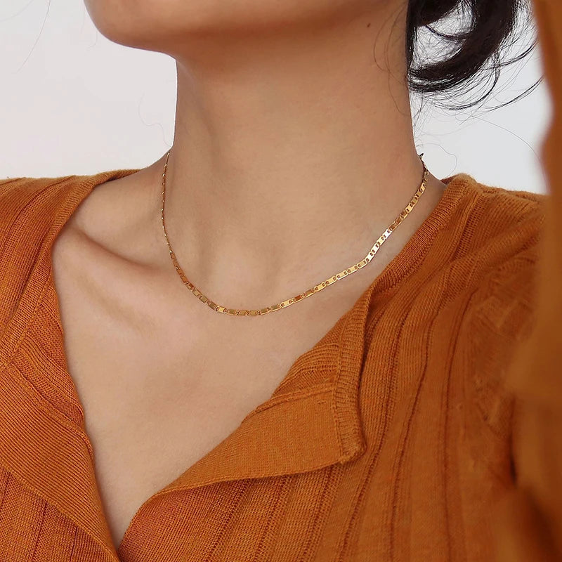 2021 Minimalist Pig Snout Shape Splicing 18K Gold Stainless Steel Choker Necklace