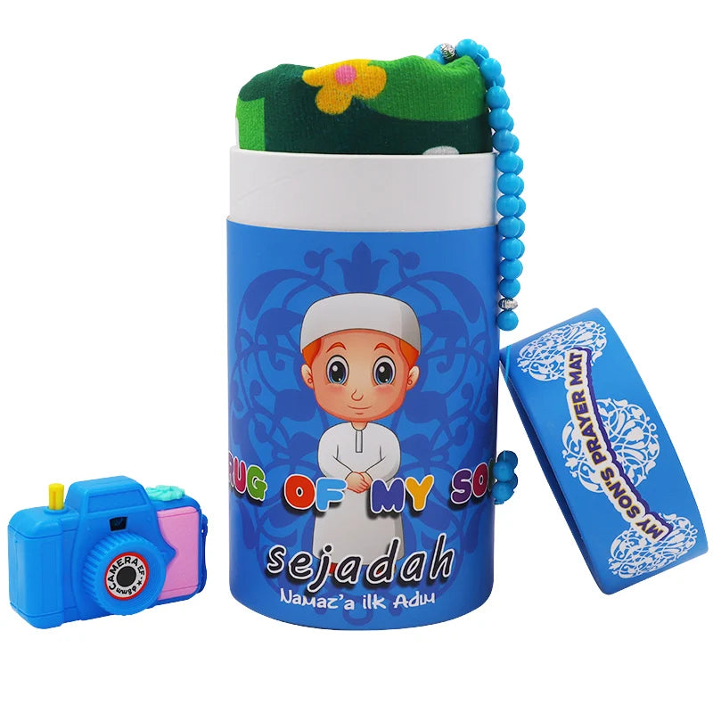 Islamic Gift Children Portable Prayer Mat Set Three Pcs Muslim Hajji Gift for Boy and Girls Prayer Rug