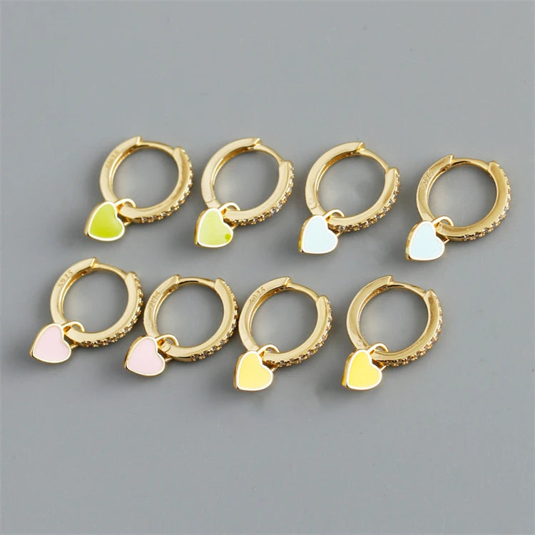 Exquisite 18k Gold 925 Sterling Silver Enamel Love Heart Hoop Earrings for Women