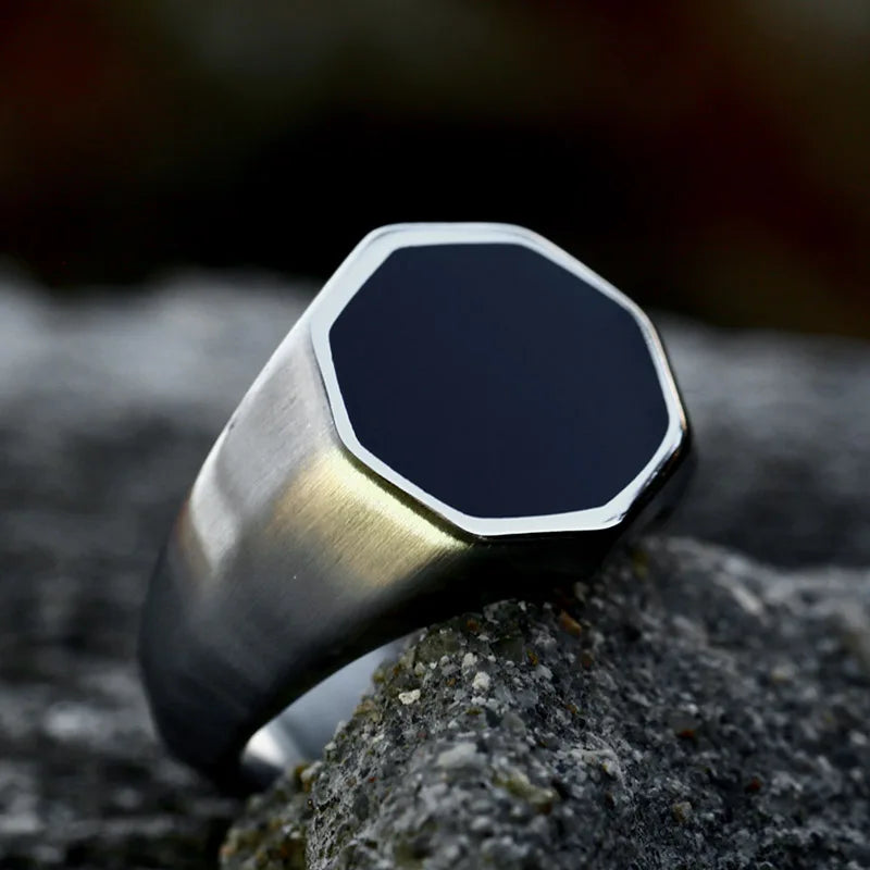 SS8-1123R 2023 New Trendcy 316L Stainless Steel Geometric Ring Octagon Shape Ring High Polished Ring Retro Jewelry