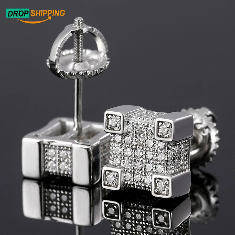 Drop Shipping Fine Jewelry Gold Plated Geometric Stud Earrings Iced Out Silver 925 VVS Moissanite Stud Earrings