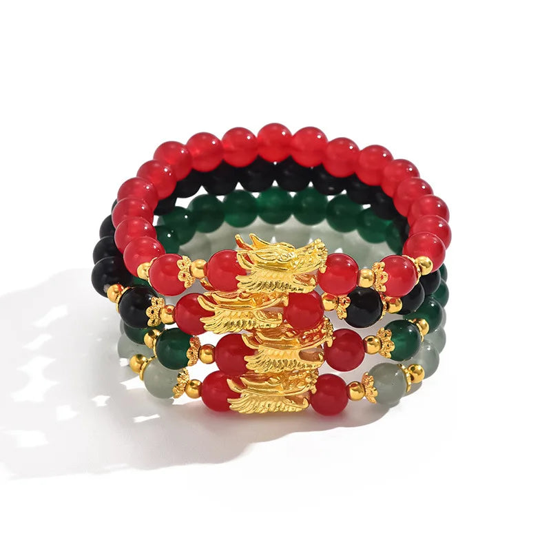 Chinese Zodiac Feng Shui Lucky Amulet Stretch Bracelets Glass Crystal Dragon Beaded Charm Bracelets Girl