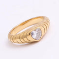 Ins Style Women Dainty Trendy Design Jewelry Stainless Steel 18k Gold Plated French Croisssant Bread Small Heart Cz Ring