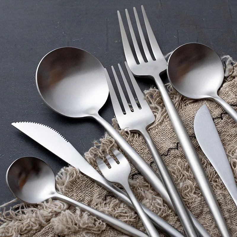 304 Portugal Gold Plated Matte Flatware Bulk Spoons Forks and Knife Stainless Steel Gold Heavy Thick Cutlery Set for Wedding