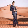 Fashion Long Sleeve Split Maxi Sequin Moroccan Turkish Dubai Muslim Modest Evening Dresses for Women