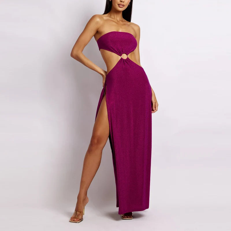 New Arrival Custom Strapless Women's Skinny Woven Shimmer Jersey Dress Crocheted Plain Dyed Chinoiserie Fashion Element Natural
