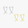 925 Sterling Silver Platinum Plated Fashion Ear Buckle Fine Jewelry Trendy Simple Cross Wishing Bone Hoop Earrings