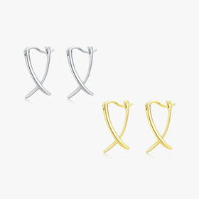 925 Sterling Silver Platinum Plated Fashion Ear Buckle Fine Jewelry Trendy Simple Cross Wishing Bone Hoop Earrings