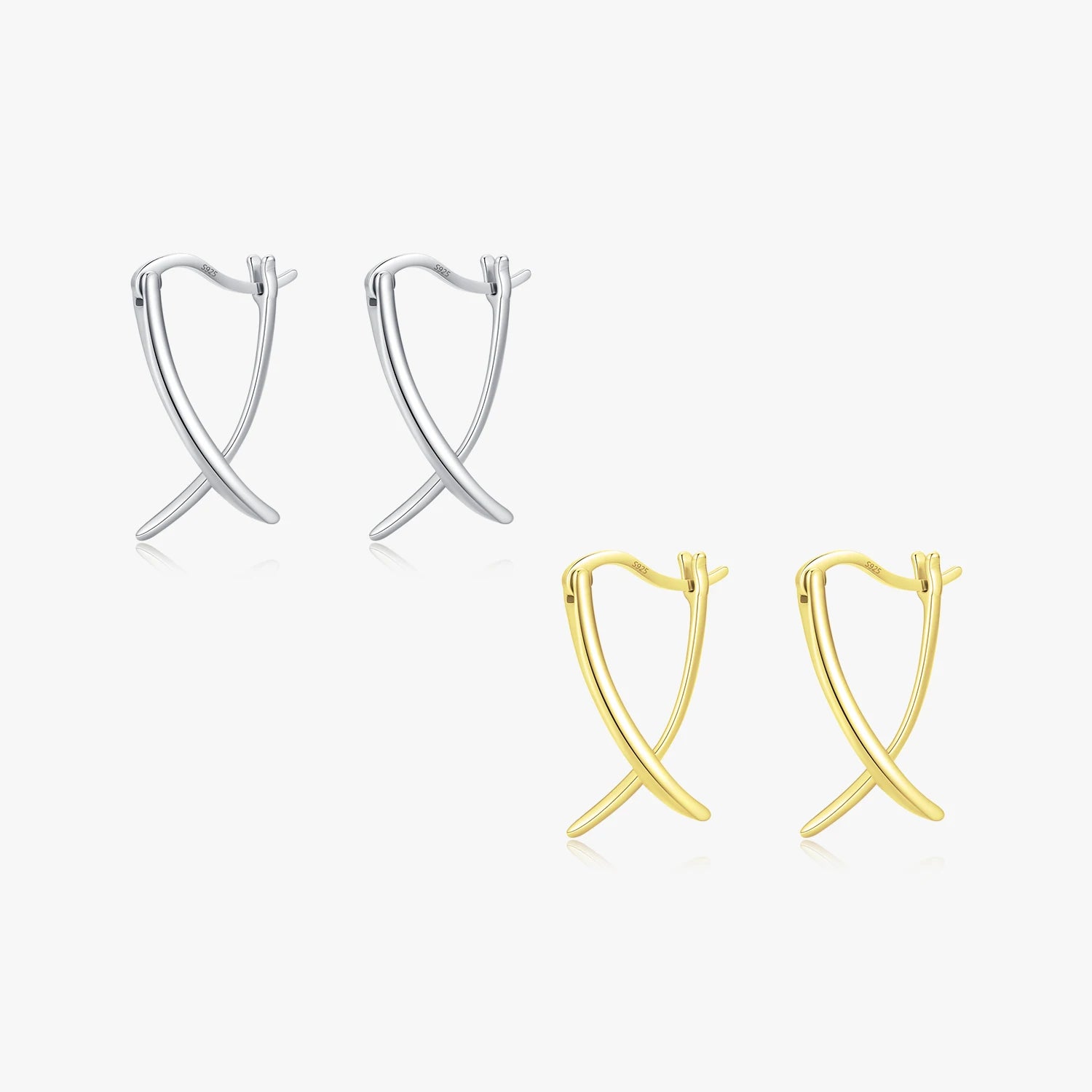 925 Sterling Silver Platinum Plated Fashion Ear Buckle Fine Jewelry Trendy Simple Cross Wishing Bone Hoop Earrings
