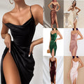 Lady's Slim Temperament Midi Split Tint Dress Women's Casual Party Nightclub Fashion Beading Decoration Women's Clothes Natural
