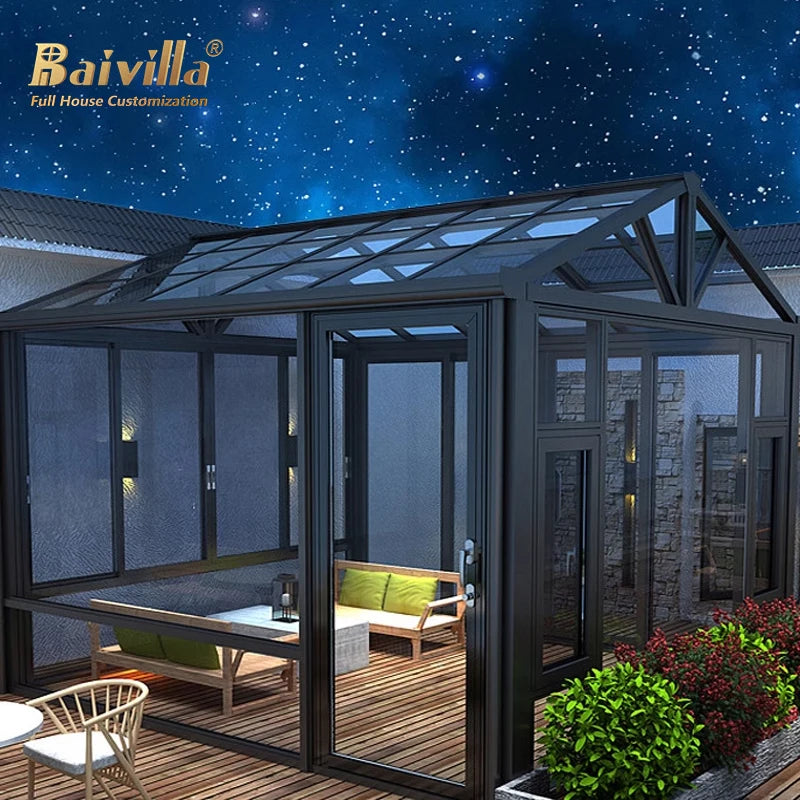 China Wholesale Modern Double Hipped Sunroom with Triangle Roof Aluminium Glass Energy Saving Outdoor Indoor Backyard Greenhouse