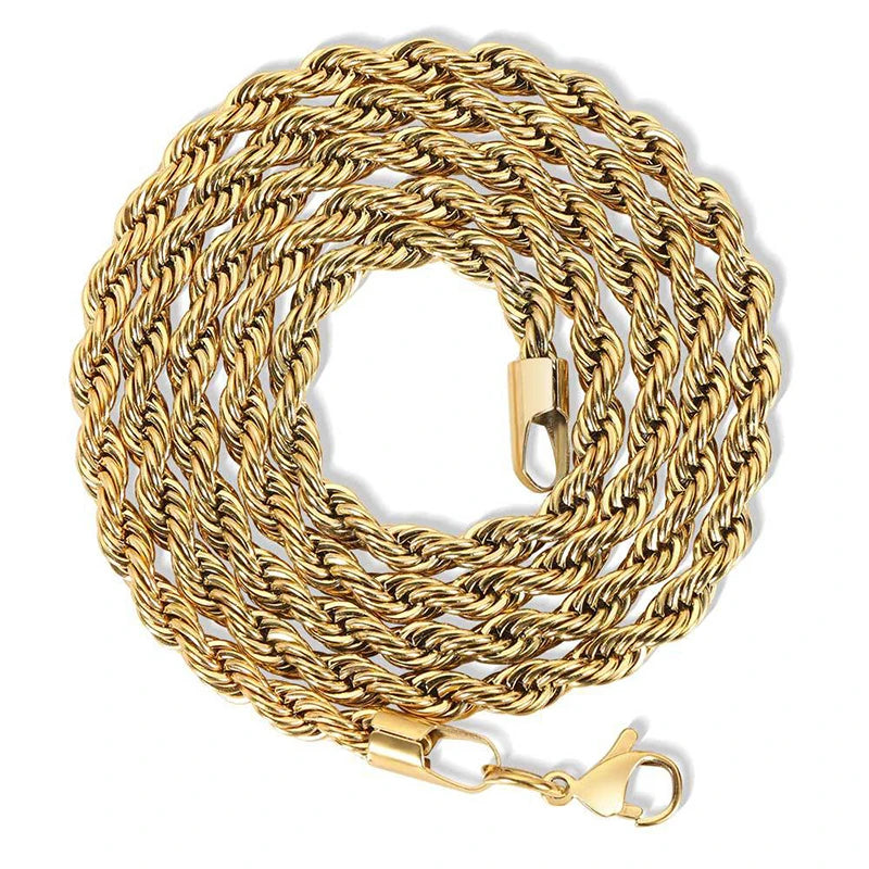 24K Gold Plated Chunky Tennis Link Chain Necklace Men's Women's Hip Hop Style Stainless Steel Jewelry Trendy Parties Gifts