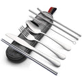 8-Piece Portable Travel Camping Stainless Steel Cutlery Flatware Tableware Set Reusable Utensils with Mirror Polish Case