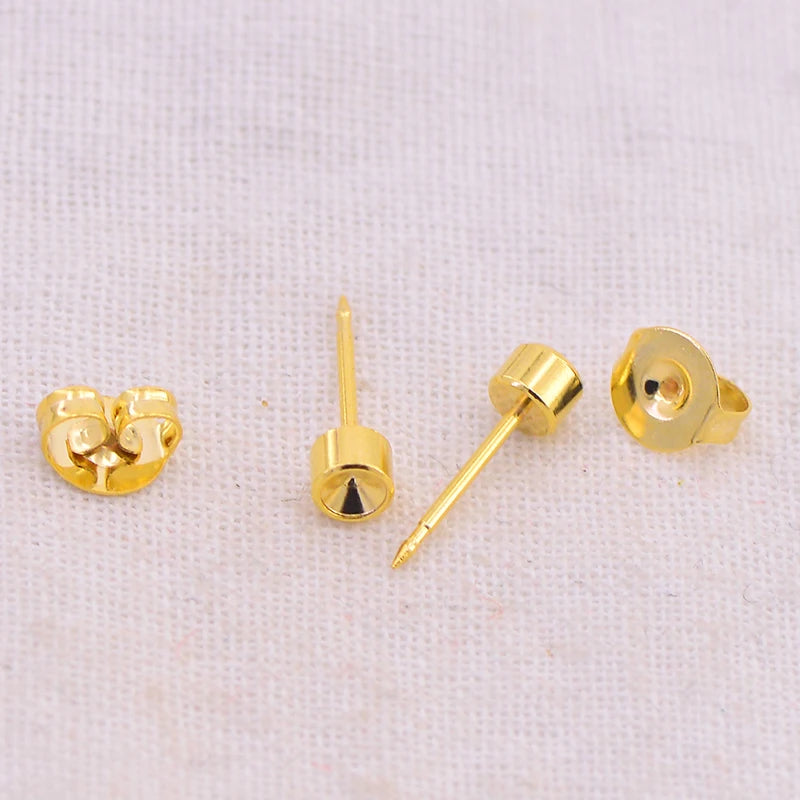 Simple Gold Plated Earring Findings 3mm Diamond Cup Earring Studs Stainless Steel Empty Earring Setting for Jewelry Making