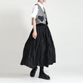 Japanese A-Line Skirt High Waist Mid-Length Design Loose  Breathable Plain Dyed Ruffles Niche Mid-Length High Waist A-Line Skirt