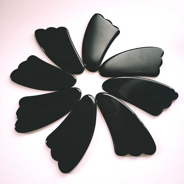 2025 Factory Supply Natural Polished Black Obsidian Ice Cream Spoons Heated Gua Sha Tools for Eye