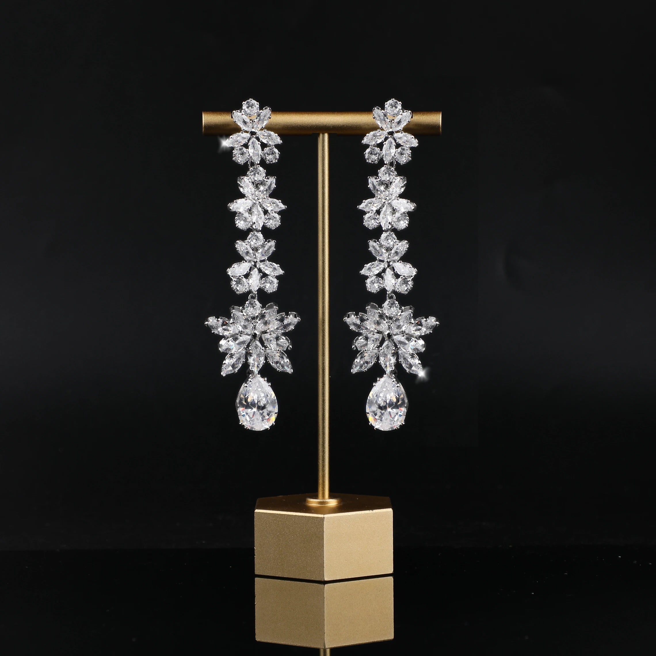 Trendy Elegant Long Dangle Zircon Earrings Women Luxury Platinum Plated Hypoallergenic Jewellery Bridal Earrings Jewelry