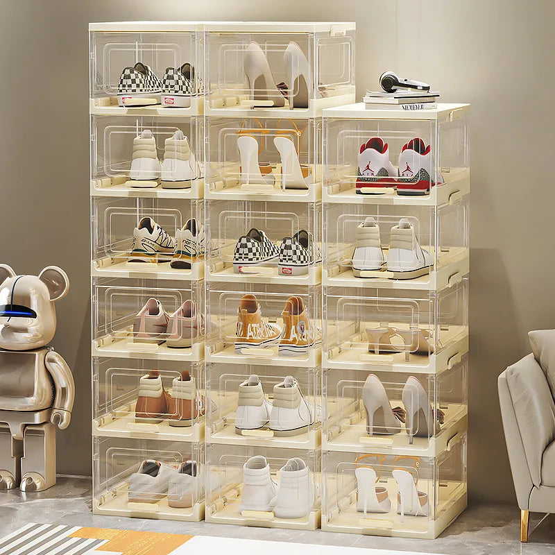 Modern PET Foldable Space-Saving Transparent Shoe Storage Cabinet Clothing Organizer Sustainable No-Installation Home Entrance