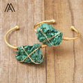Raw Malachite Mineral Chunky Bangles Healing Natural Open Cuff Bracelets Handmade Gold Plated Wire Wrap Jewelry Unisex Gifts