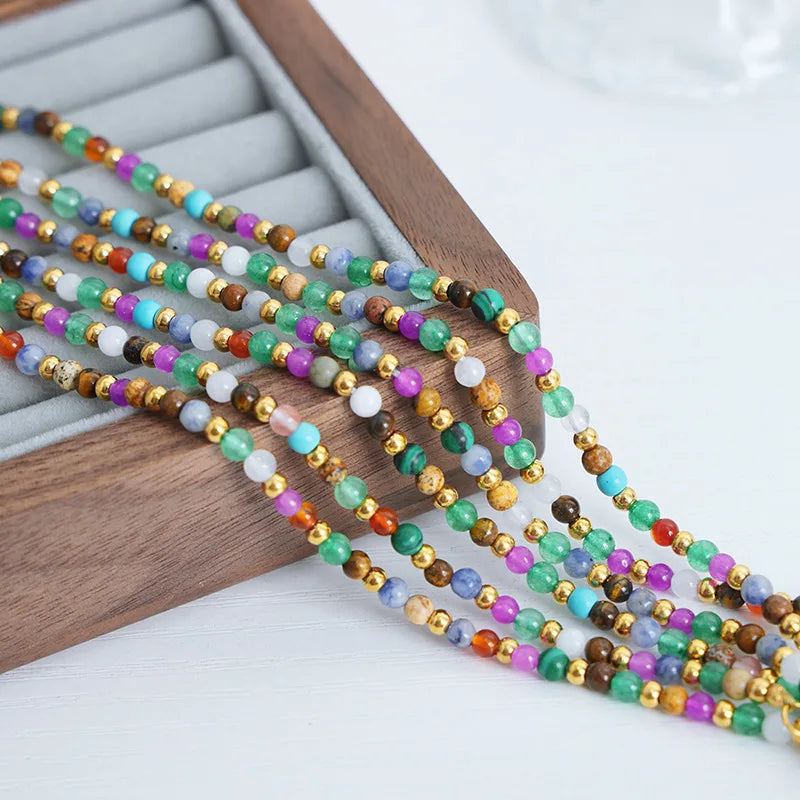 Bohemian Style Niche Multi Color Natural Stone Beaded Bracelet Retro Simple High End Stainless Steel Bracelet for Women