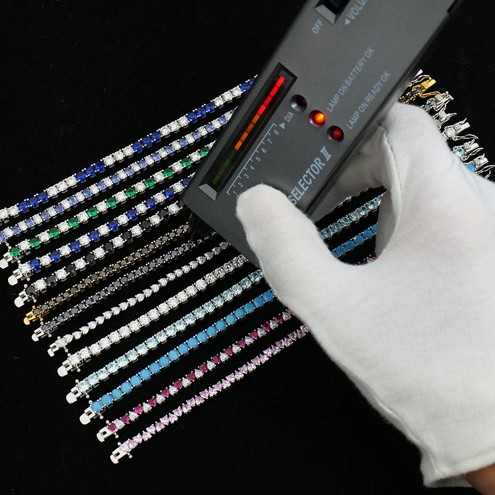 White pink Green Blue Black Gra Vvs Moissanite Diamond Sterling Silver Fine Jewelry Sublimation Tennis Chain Bracelets Women