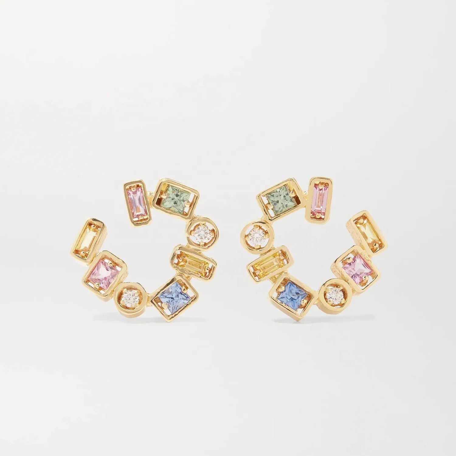 925 Sterling Silver 18k Gold Diamond CZ Rainbow Statement Party Stud Earring DUBAI Luxury Jewelry