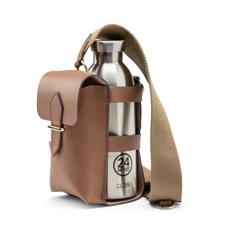 New Design PU Leather Water Bottle Sleeve Bag Cover Bottle Bag with Pocket Strap Lanyard