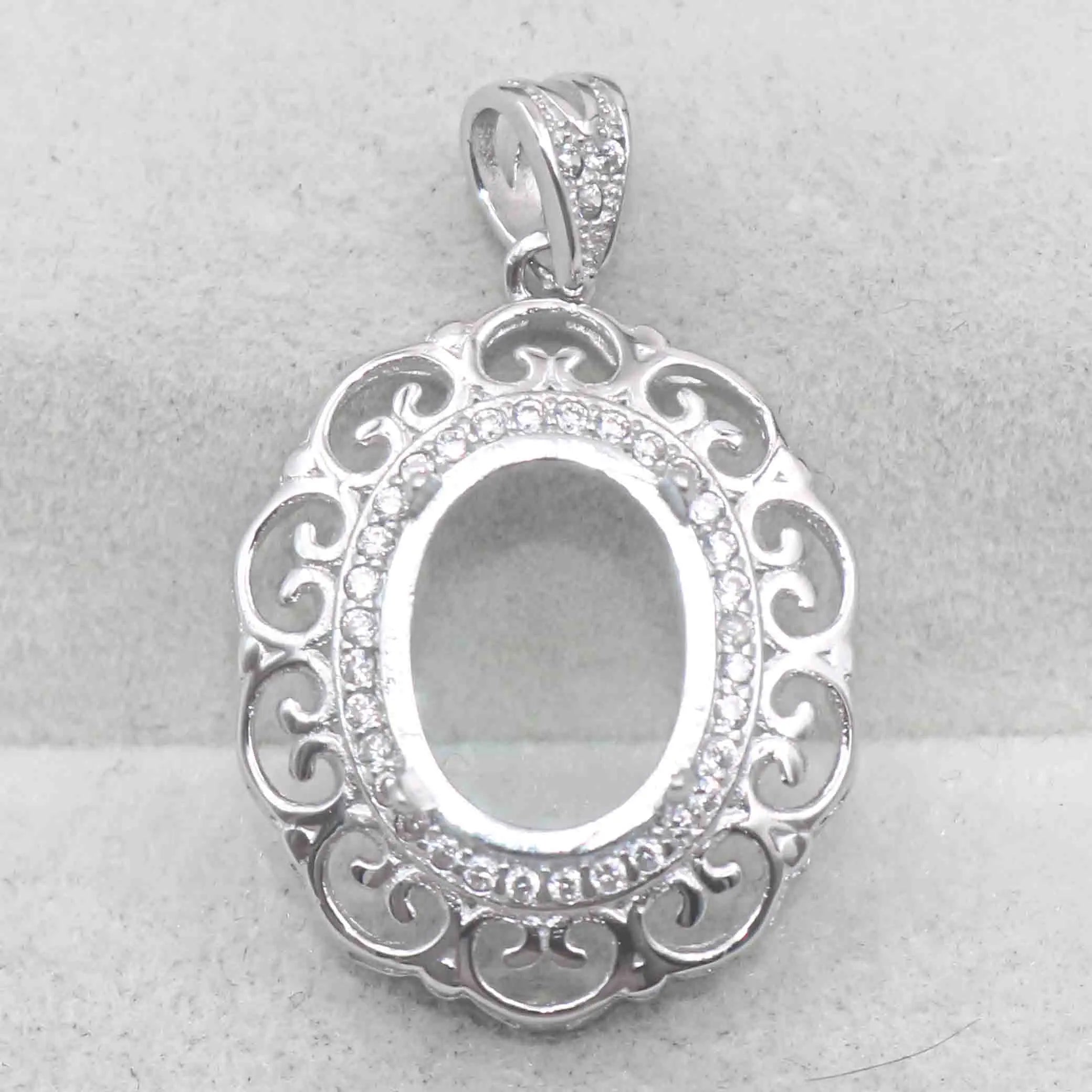 Sterling Silver 10*13mm Semi Mount Pendant Empty Frame Blank Support Setting S925 Base Holder Without Center Stone for DIY Inlay