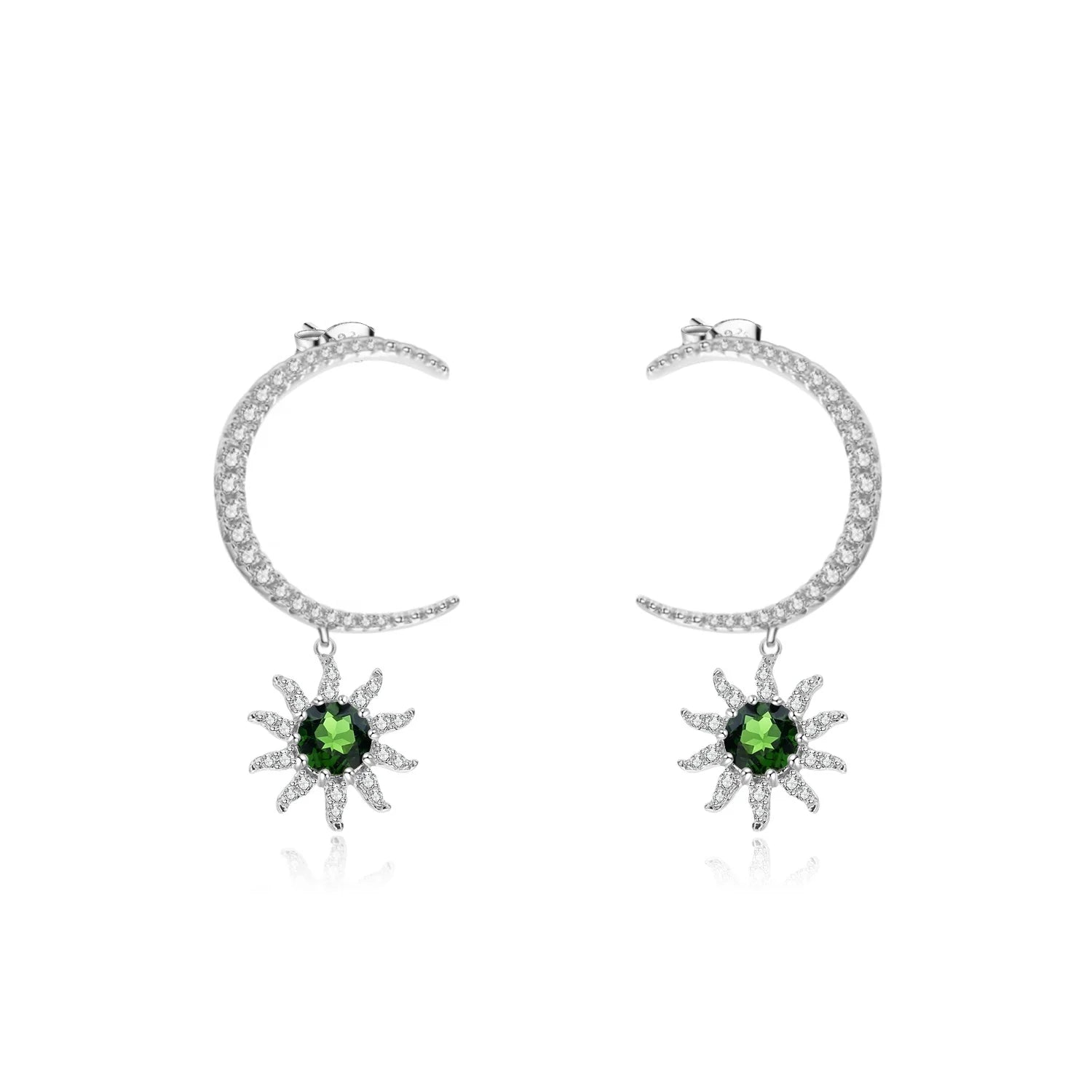 Abiding Natural Chrome Diopside 925 Sterling Silver Earrings Sun and Moon Drop Earring Women Jewelry Earrings