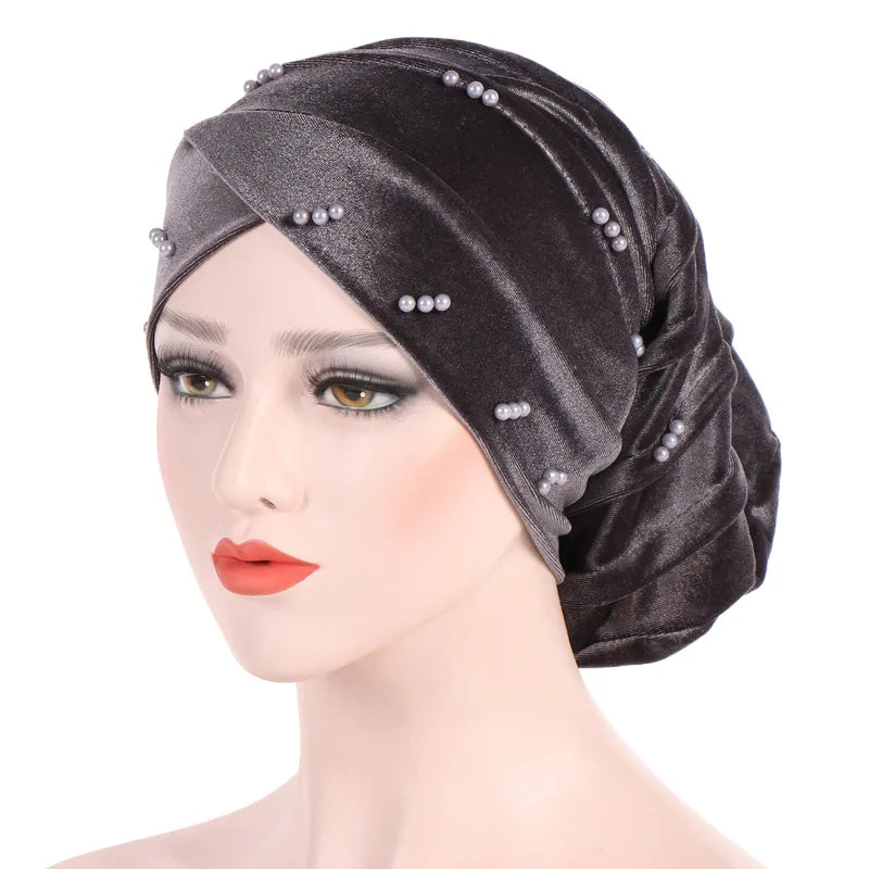 QL Pearl Velvet Inner Hijab Caps Muslim Headdress Turban Femme Musulman Soft Solid Color Turbante Ready to Wear Hijab Bonnet