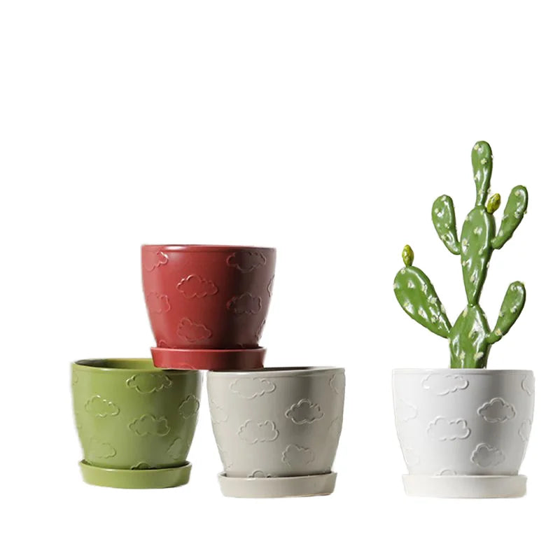 Nordic Style Indoor Ceramic Table Flower Pots Glazed Round Planter Set for Home Desktop Ready Stock and Bulk Packing