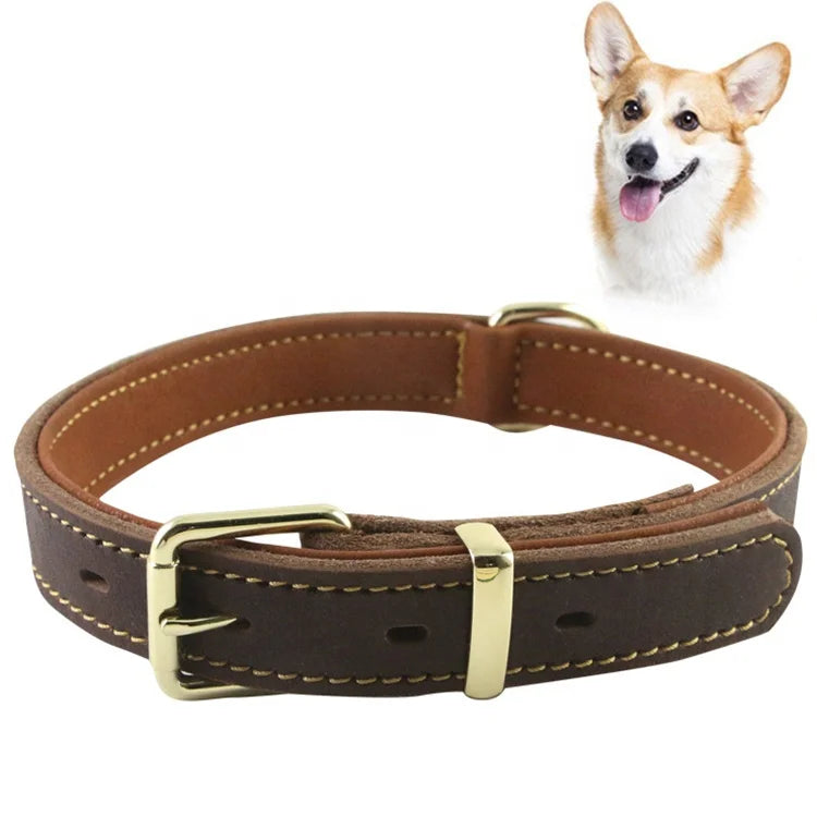 Factory Custom Genuine Leather Pet Collar Wholesale Adjustable Cow Leather Dog Collars