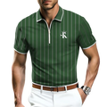 Hot Selling Men's Zipper Lapel Polo Shirt Poker & Striped Print Golf Shirt Outdoor Street Style Short Sleeve Tops