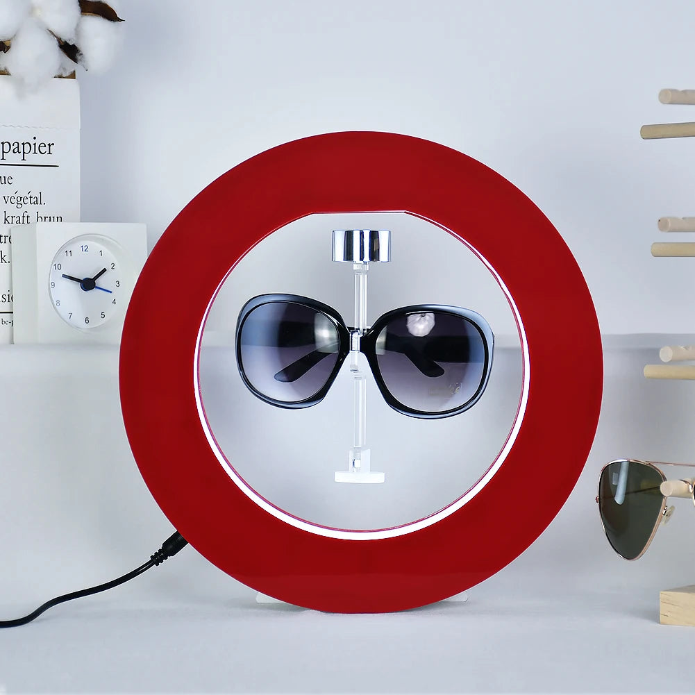 Red Round Shape Magnetic Floating Glasses Acrylic Display Rack Levitating Rotating Sunglasses Eyewear Advertising Displays Stand