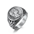 Vintage Roman Empire Caesar the Great Head Ring Stainless Steel Hip Hop Coin Caesar Figure Signet Ring for Men