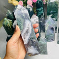 Wholesale Natural Crystals Healing Gemstone Customization Tetrahedron Moss Agate Wand Tower Points