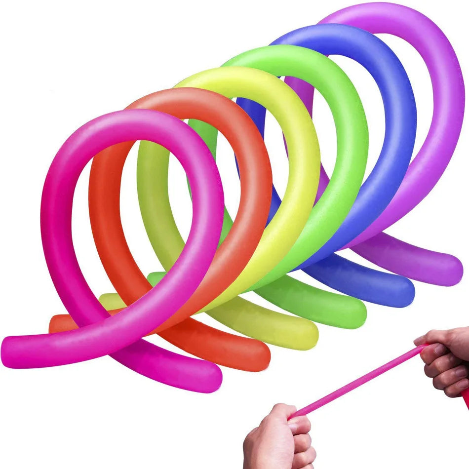 Stretchy Jelly String Noodles Thick Rubber Fidget Sensory Toys Set for Calming Relaxing Children Birthday Party Favors and Prize