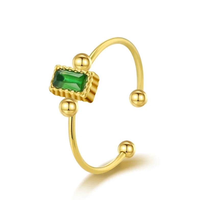 Simple Classic Geometric Fashion Jewelry Stainless Steel Small Bead Zircon Adjustable Women Finger  Luxury Ring