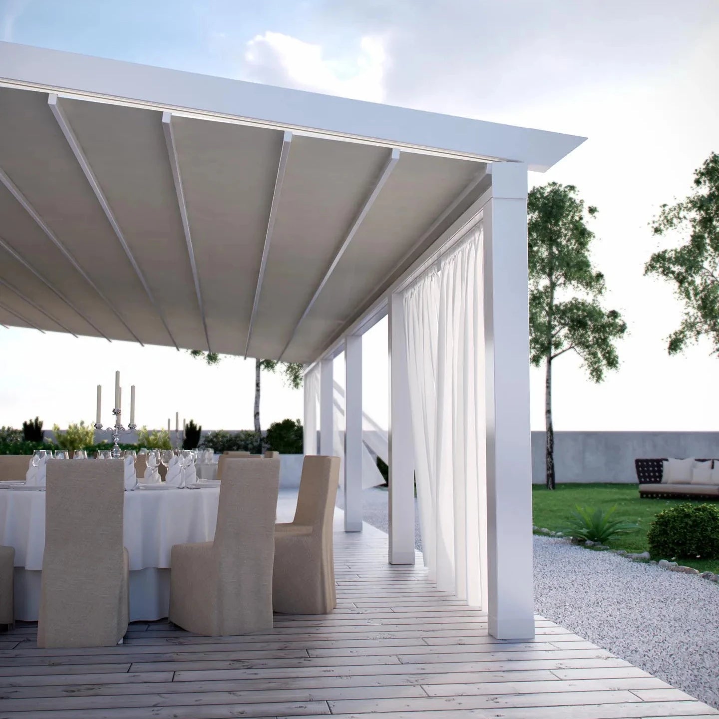 Luxury PVC Pergpla Waterproof Motorized Retractable Pergola PVC Folding Roof for Outdoor