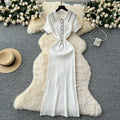 2025 New LW1375 Retro Color-Block Collar Short Knit Dress for Women - Vintage Chic Dresses Women Lady Elegant