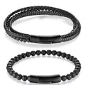 Men Wrist Jewelry Gift Punk Wrap Leather Lava Stone Beaded Bracelet PVD Black Clasp Multi-Layer Braided Genuine Leather Bracelet