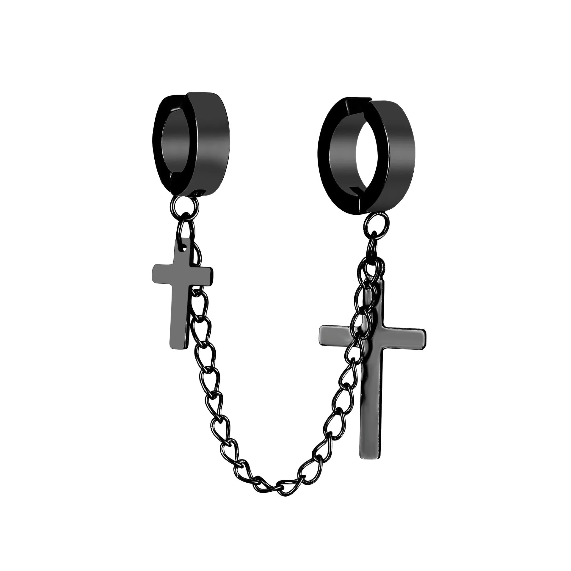 Hot Sale Stainless Steel Black Cross Chain Tassel Earrings for Men and Women